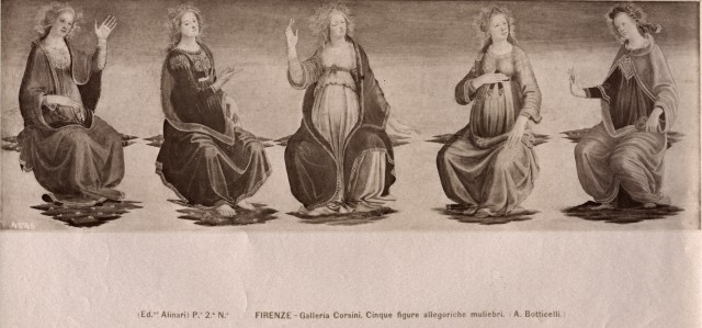 Alinari, Fratelli — Firenze - Galleria Corsini. Cinque figure allegoriche muliebri. (A. Botticelli) — insieme